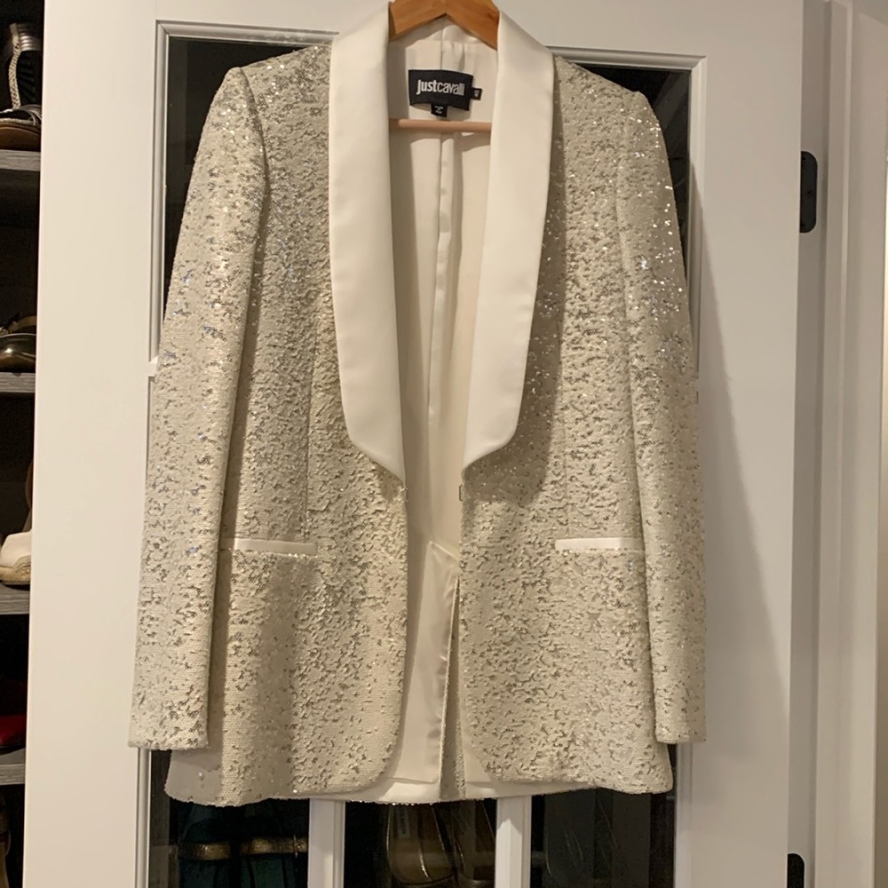 Just Cavalli Silver Sequence Blazer Size 40